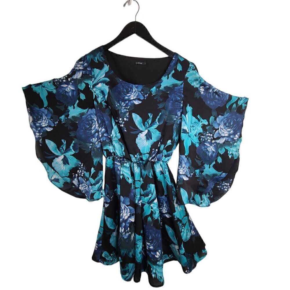 M. Officer Blue Green Floral Batwing Angel Sleeves Swing Dress Brazil